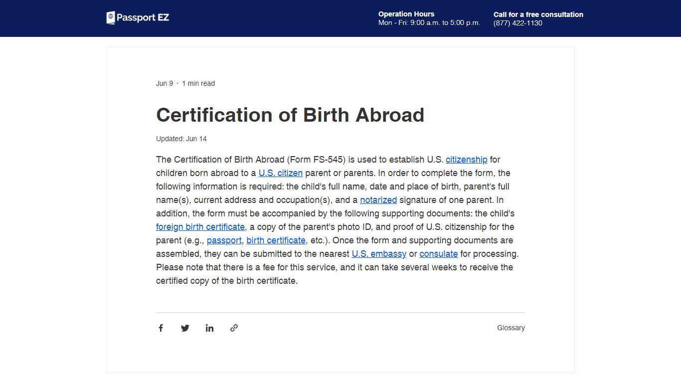What is a Certification of Birth Abroad | Passport EZ
