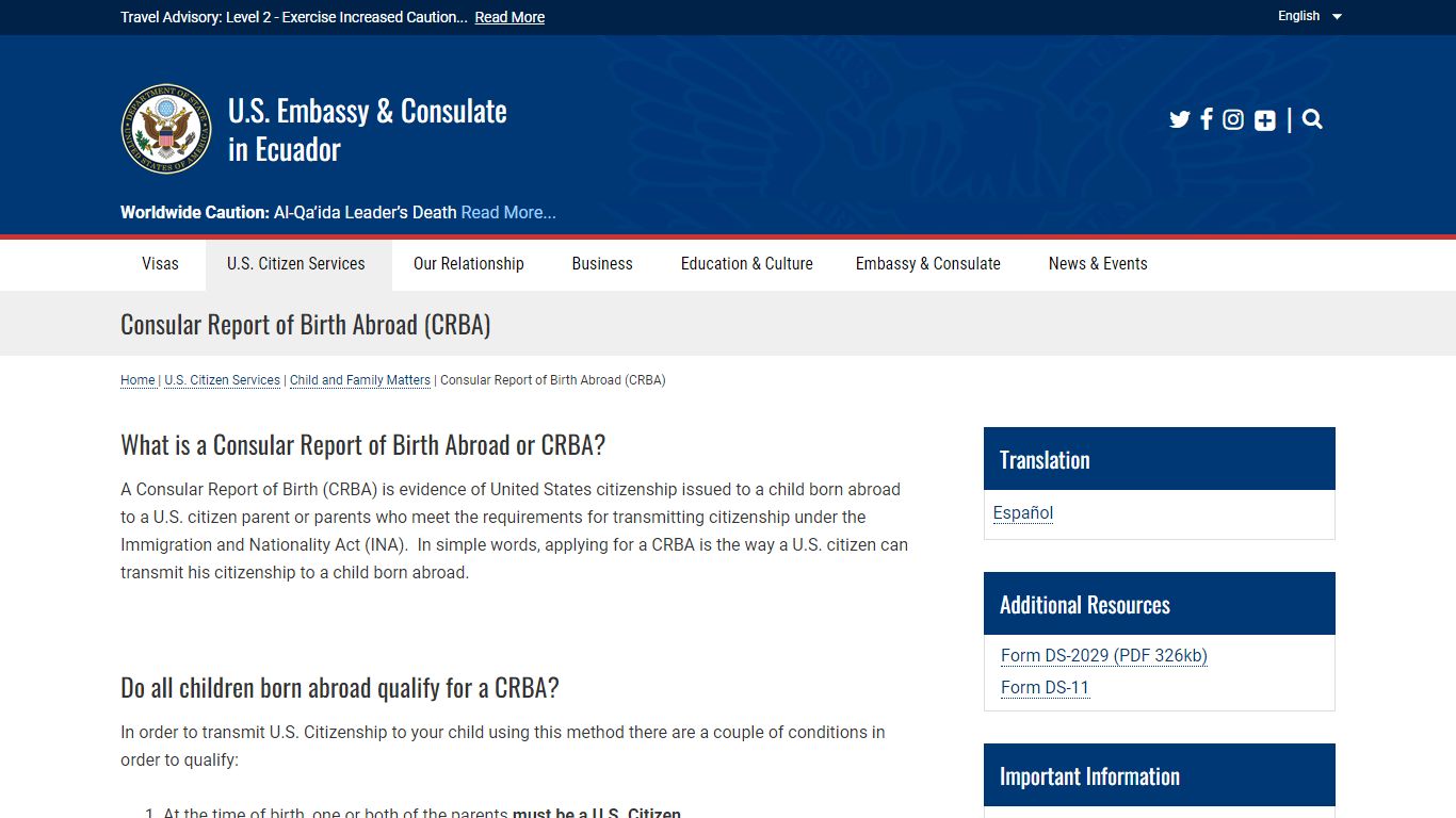 Consular Report of Birth Abroad (CRBA) - U.S. Embassy & Consulate in ...